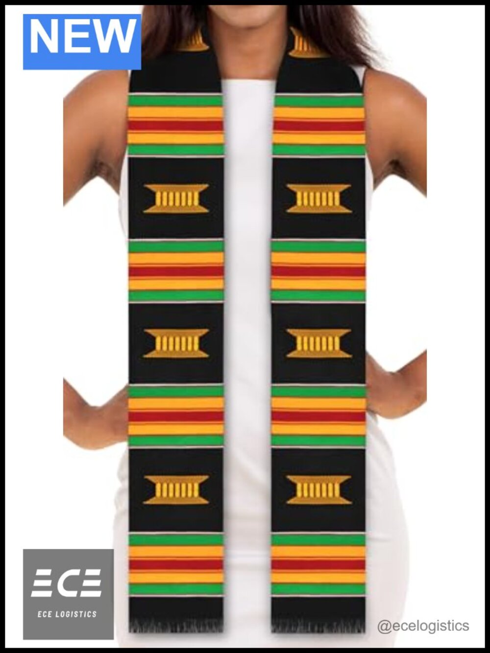 Hand-Woven Kente Cloth Graduation Stole Sankofa Edition 72 Inch